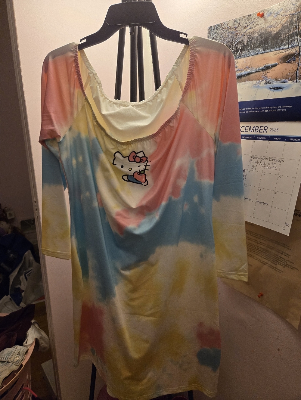 Hello Kitty Pastel Tie-Dye Dress in Pink Blue Yellow